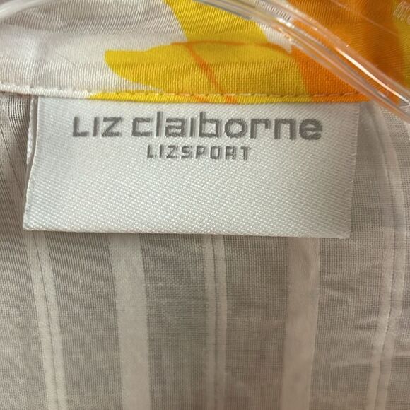 LIZ CLAIBORNE LIZSPORT Floral Sheer 3/4 Sleeve Button Up Blouse Size Large - Picture 4 of 9